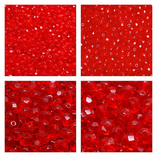 Set of Round Fire Polished Beads (3mm, 4mm, 6mm, 8mm), Ruby, Czech Glass