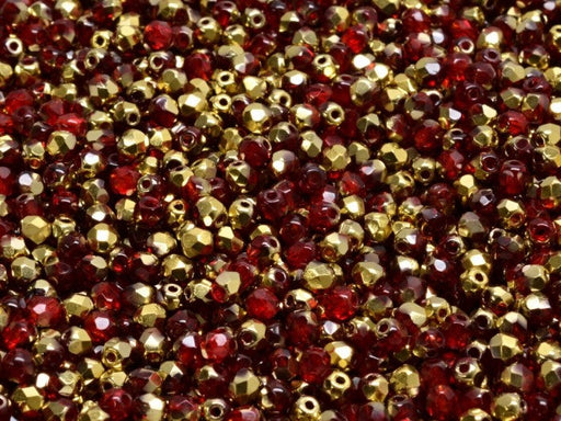 Fire Polished Faceted Beads Round 3 mm, Ruby Amber, Czech Glass