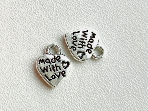 2 pcs Heart With Word "Made With Love" Metal Pendant 13x10 mm, Metal