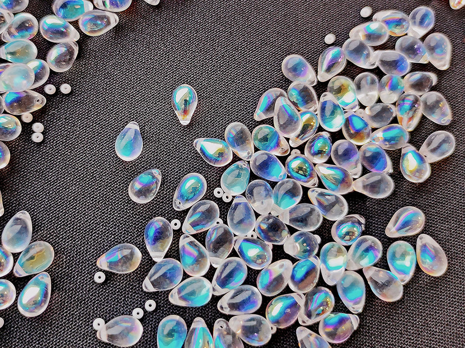 30 pcs Teardrop Beads 6x9 mm, Crystal Clear AB, Czech Glass