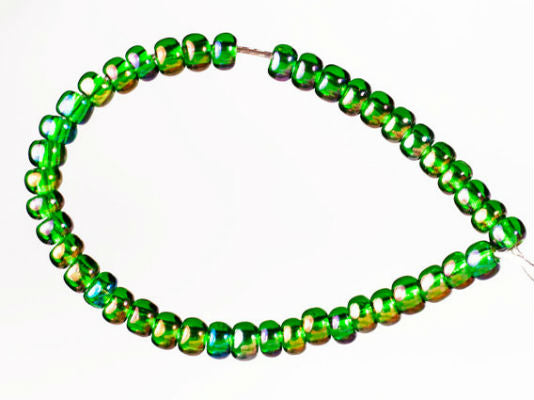 20 g 10/0 Seed Beads Preciosa Ornela, Green Transparent Rainbow, Czech Glass