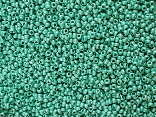 20 g 10/0 Seed Beads Preciosa Ornela, Turquoise Green Terra Metallic Matte, Czech Glass