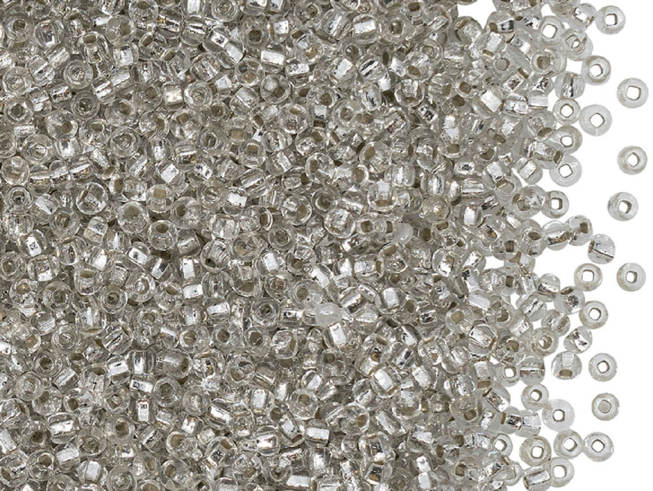 20 g 11/0 Seed Beads Preciosa Ornela, Crystal Clear Silver Lined, Square Hole, Czech Glass
