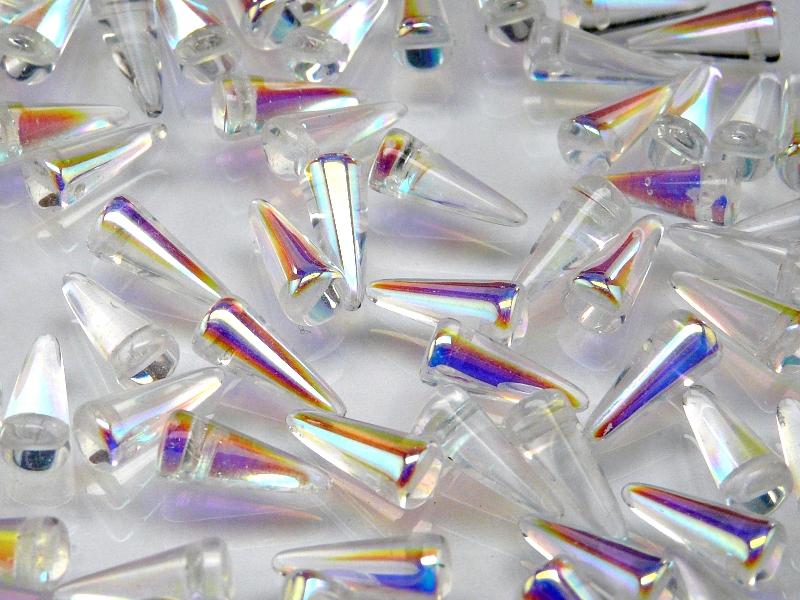 12 pcs Spike Pressed Beads, 13x5mm, Crystal AB, Czech Glass