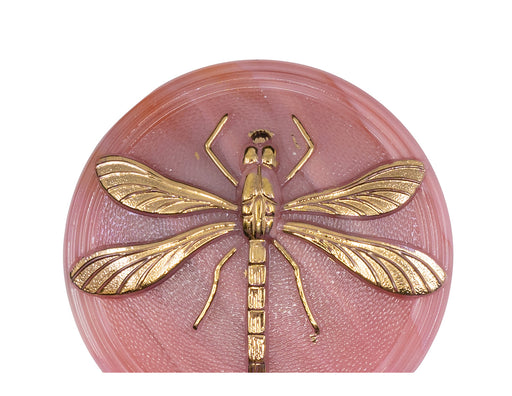 Czech Glass Cabochons 40.5 mm, Opaque Pink Gold Dragonfly, Czech Glass