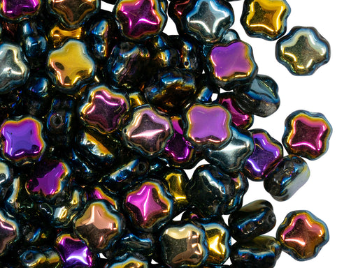 Four Pointed Star Beads 7x7x4 mm, Crystal Sunset, Czech Glass