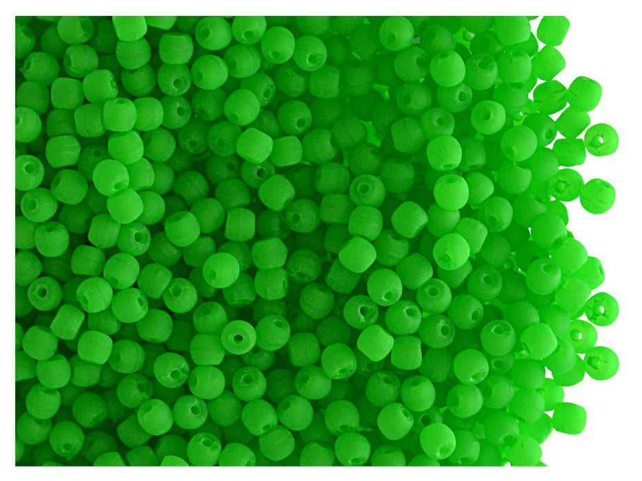4 g Round NEON ESTRELA Beads, 2mm, Green (UV Active), Czech Glass