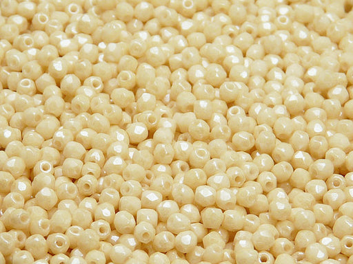 100 pcs Fire Polished Faceted Beads Round, 3mm, Opaque Beige Ceramic Look, Czech Glass