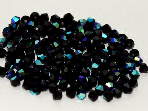 Machine Cut Beads (M.C. Beads) 3 mm, Jet Black AB, Czech Glass