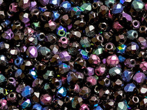 Mix of Faceted Fire Polished Beads 3 mm, 5 Сolors Elegant Black, Czech Glass