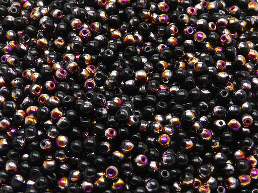100 pcs Round Pressed Beads, 3mm, Jet Black Half Sliperit, Czech Glass