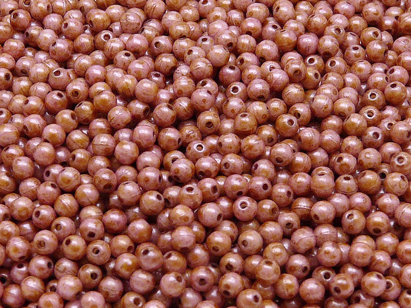 100 pcs Round Pressed Beads, 3mm, Chalk Travertine Red/Brown, Czech Glass