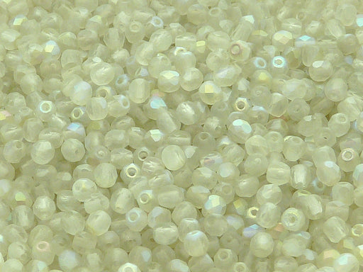 100 pcs Fire Polished Faceted Beads Round, 3mm, Crystal Matte Green Rainbow, Czech Glass