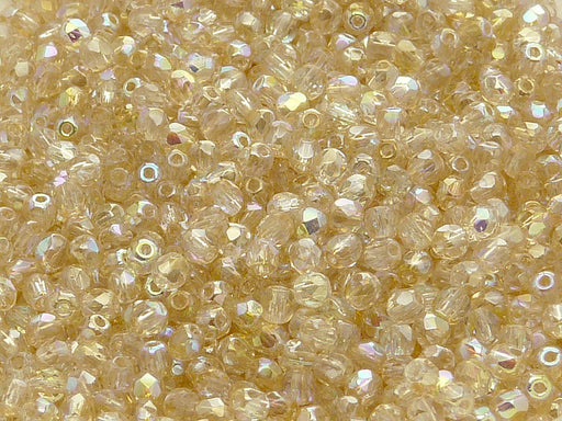 100 pcs Fire Polished Faceted Beads Round, 3mm, Crystal Yellow Rainbow, Czech Glass