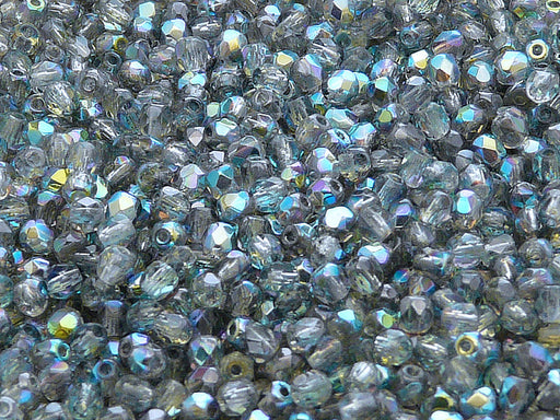 100 pcs Fire Polished Faceted Beads Round, 3mm, Crystal Blue Rainbow, Czech Glass