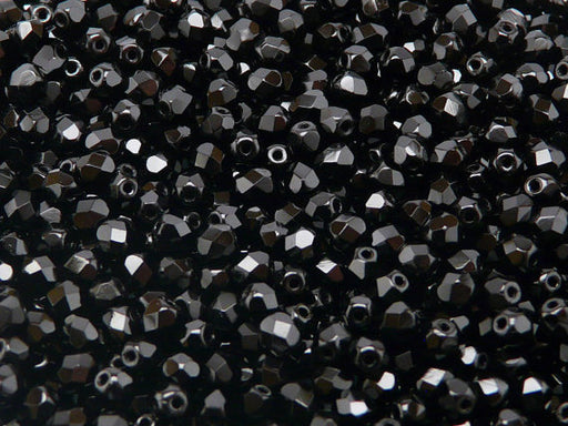 100 pcs Fire Polished Faceted Beads Round, 4mm, Jet Black, Czech Glass