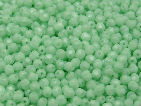 100 pcs Fire Polished Faceted Beads Round, 4mm, Opaque Green with Silky Luster, Czech Glass