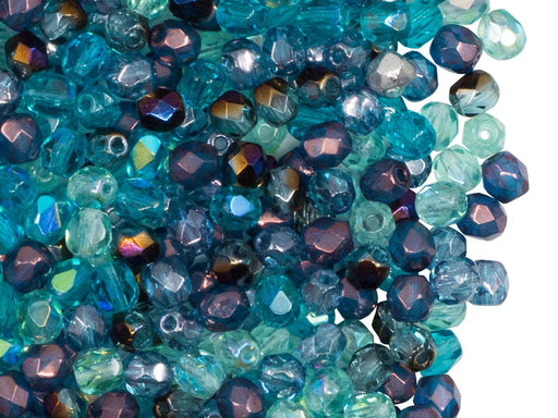 Fire Polished Beads 4 mm,  Blue Vega Mix, Czech Glass