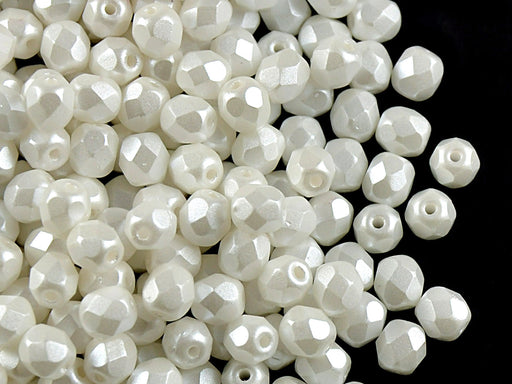 100 pcs Fire Polished Faceted Beads Round, 4mm, Pastel White, Czech Glass
