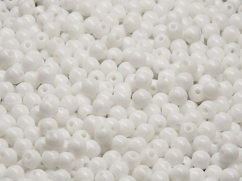 100 pcs Round Pressed Beads, 4mm, Opaque White, Czech Glass