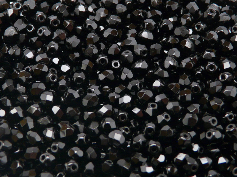 Set of Round Fire Polished Beads (4mm, 6mm), 3 colors: Jet Black, Crystal Vitrail, Chalk White, Czech Glass