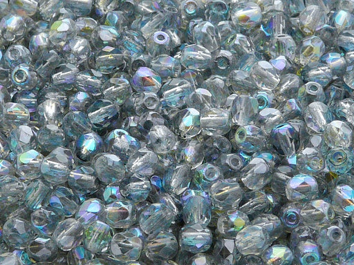100 pcs Fire Polished Faceted Beads Round, 4mm, Crystal Blue Rainbow, Czech Glass