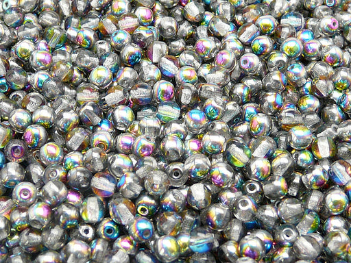 100 pcs Round Pressed Beads, 4mm, Crystal Vitrail, Czech Glass