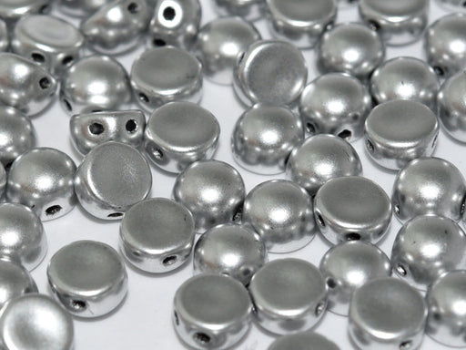 2-Hole Cabochon Beads 6 mm, 2 Holes, Aluminum Silver, Czech Glass
