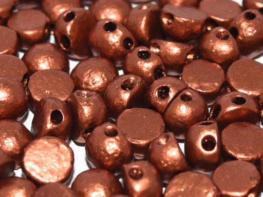 2-Hole Cabochon Beads 6 mm, 2 Holes, Etched Copper, Czech Glass