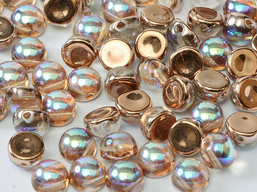 Cabochon 6 mm, 2 Holes, Crystal Copper Rainbow, Czech Glass