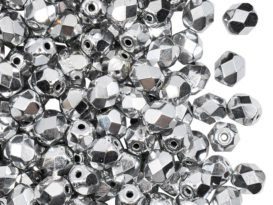 Set of Round Fire Polished Beads (4mm, 6mm, 8mm), 2 colors: Jet Black and Crystal Full Labrador, Czech Glass