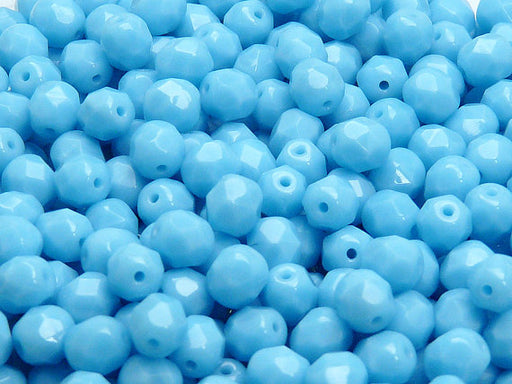 50 pcs Fire Polished Faceted Beads Round, 6mm, Opaque Turquoise Blue, Czech Glass