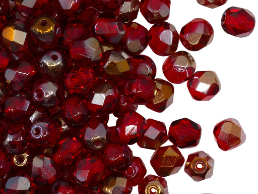 50 pcs Fire Polished Faceted Beads Round, 6mm, Ruby Valentinit, Czech Glass