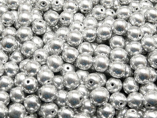50 pcs Round Pressed Beads, 6mm, Crystal Full Labrador (Silver Metallic), Czech Glass