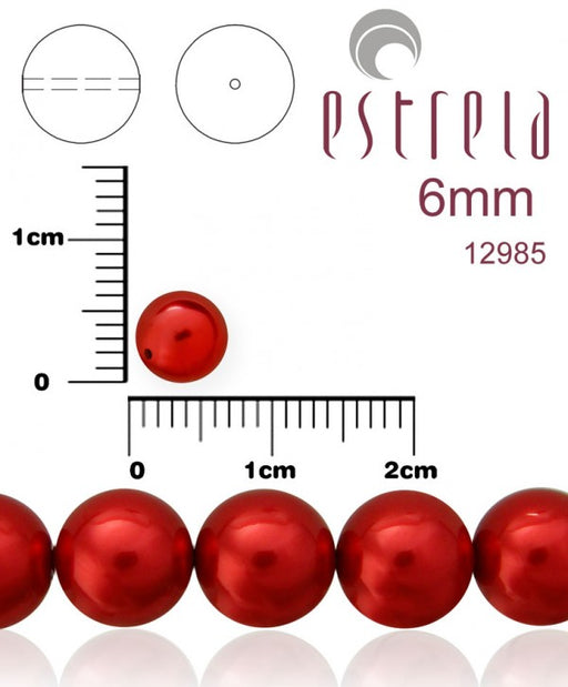 50 pcs Round Pearl Beads, 6mm, Pastel Red, Czech Glass