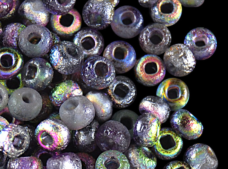 10 g 6/0 Etched Seed Beads, Crystal Etched Magic Purple, Czech Glass
