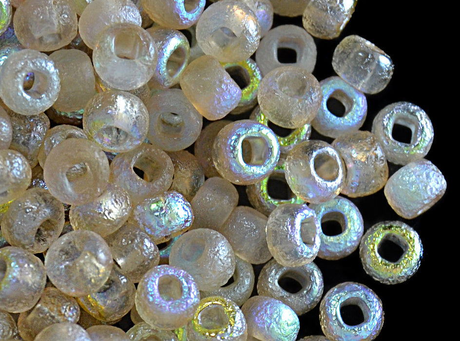 10 g 6/0 Etched Seed Beads, Etched Lemon Rainbow, Czech Glass