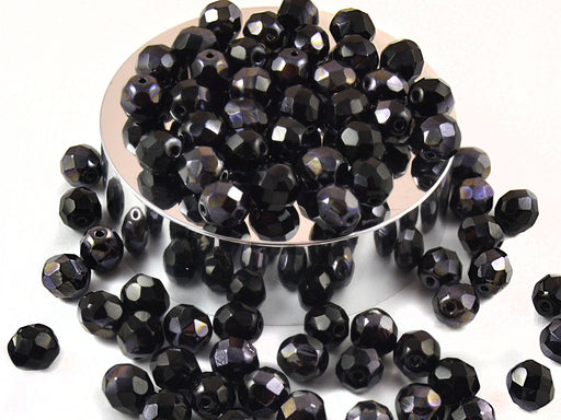 25 pcs Fire Polished Faceted Beads Round, 8mm, Jet Blue Semi Luster, Czech Glass