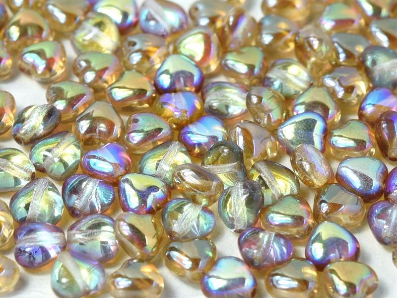 Heart Beads 6 mm, Crystal Brown Rainbow, Czech Glass