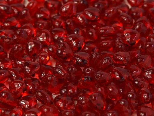 Heart Beads 6 mm, Red Transparent, Czech Glass