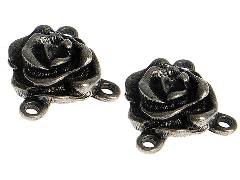1 pc Connector Charm Rose, Antique Silver
