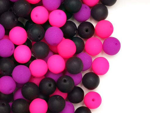 35 g Glass Beads Mix 6 mm, Black With Neon Pink Purple, Czech Glass