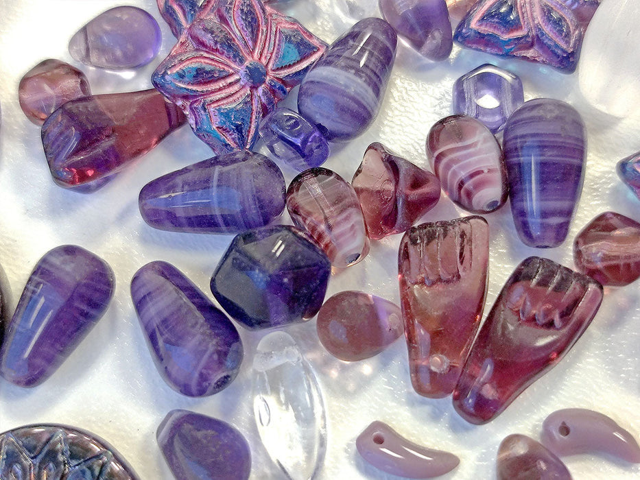 65 g Unique Mix of Czech Glass Beads for Jewelry Making, Beads & Bead assortments , Violet Lilac, Czech Glass