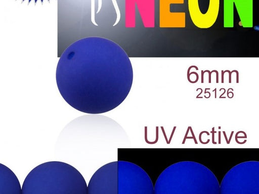 30 pcs Round NEON ESTRELA Beads, 8mm, Dark Blue (UV Active), Czech Glass