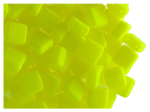 40 pcs 2-hole Tile NEON Beads, 6x6x3.2mm, Yellow, Czech Glass