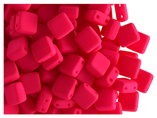 40 pcs 2-hole Tile NEON Beads, 6x6x3.2mm, Pink, Czech Glass