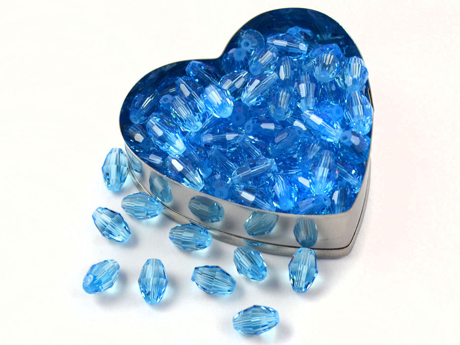 2 pcs Swarovski Elements 5200 Oblong Faceted Beads, 9x6mm, Aquamarine, Czech Glass