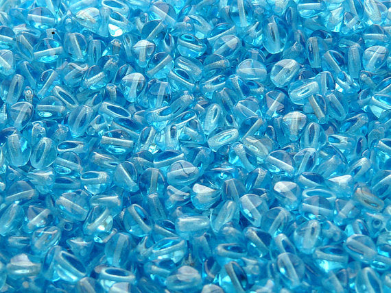 50 pcs Pinch Pressed Beads, 5x3.5mm, Aquamarine Blue, Czech Glass