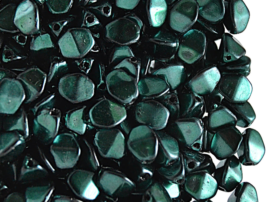 50 pcs Pinch Pressed Beads, 5x3.5mm, Dark Cyan Metallic, Czech Glass