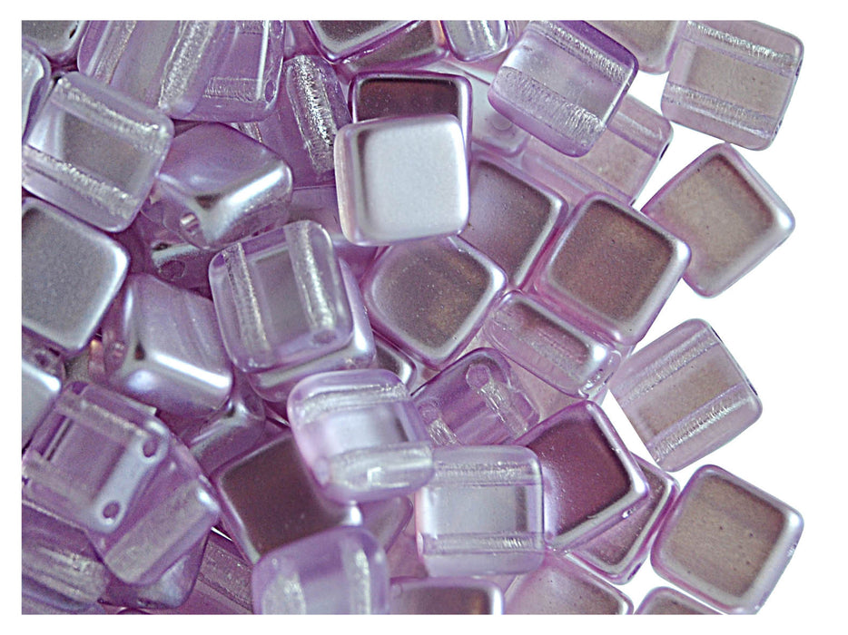 40 pcs 2-hole Tile Beads, 6x6x3.2mm, Pearl Lilac, Czech Glass